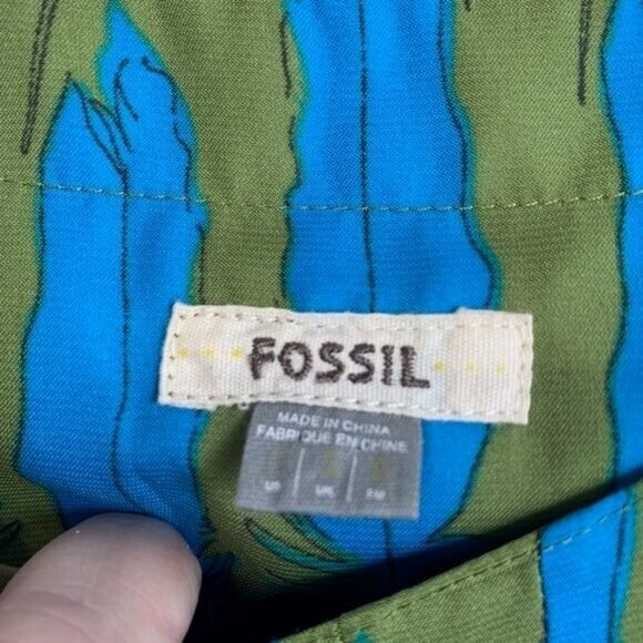 Fossil Sleeveless Dress Size Small Chiffon Blue Feather Beach Tropical Vacation - Picture 9 of 13